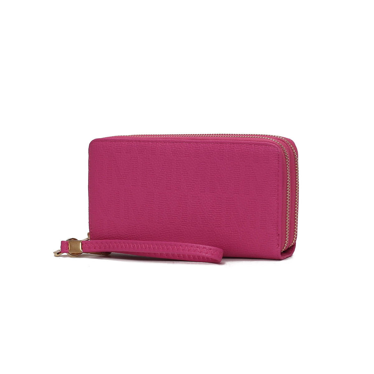 MKF Collection Lisbette Women's Embossed M Signature Zip-Around Wallet with Wristlet Strap, Faux Leather Card Organizer - Fuc