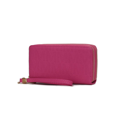 MKF Collection Lisbette Women's Embossed M Signature Zip-Around Wallet with Wristlet Strap, Faux Leather Card Organizer - Fuc