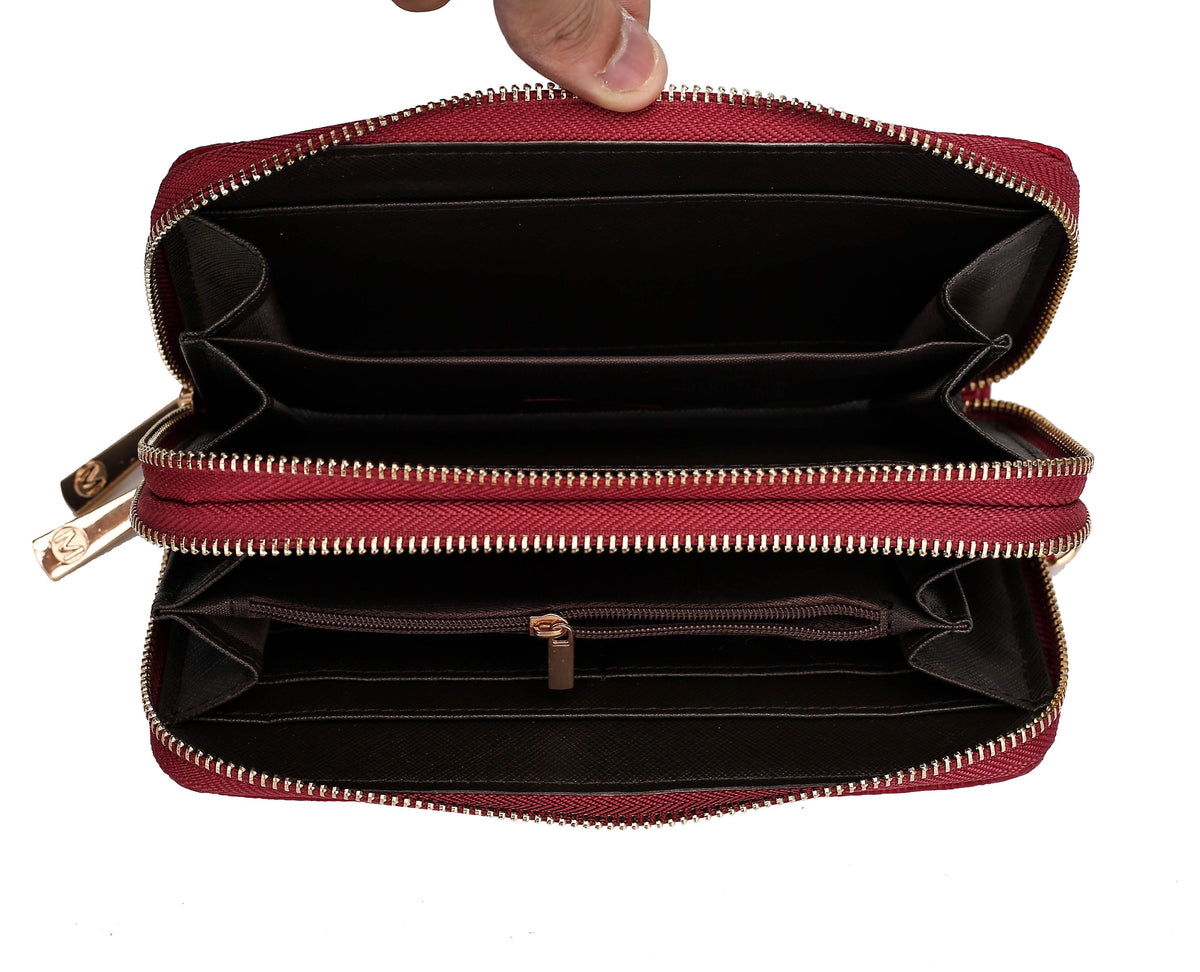 MKF Collection Lisbette Women's Embossed M Signature Zip-Around Wallet with Wristlet Strap, Faux Leather Card Organizer - Fuc